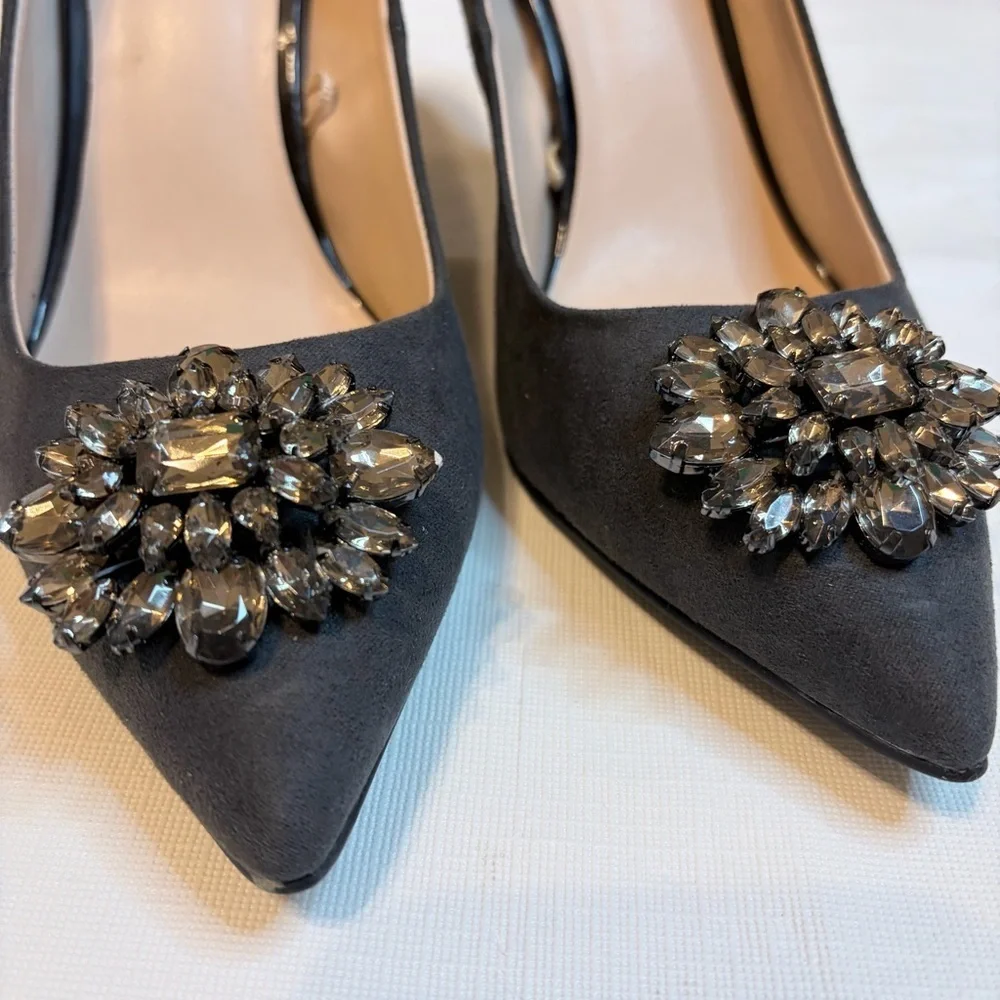 Ann Taylor Dark Gray Heels with Gem Accents
